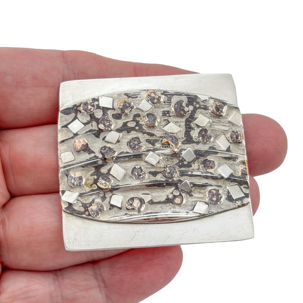 Vintage Sterling Silver 925 Abstract Inlay Brooch
